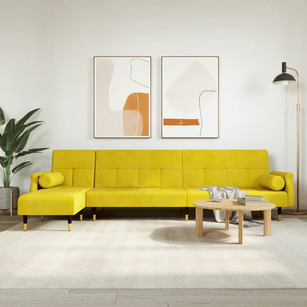 vidaXL Pohovka v tvare L žltá 271x140x70 cm zamat