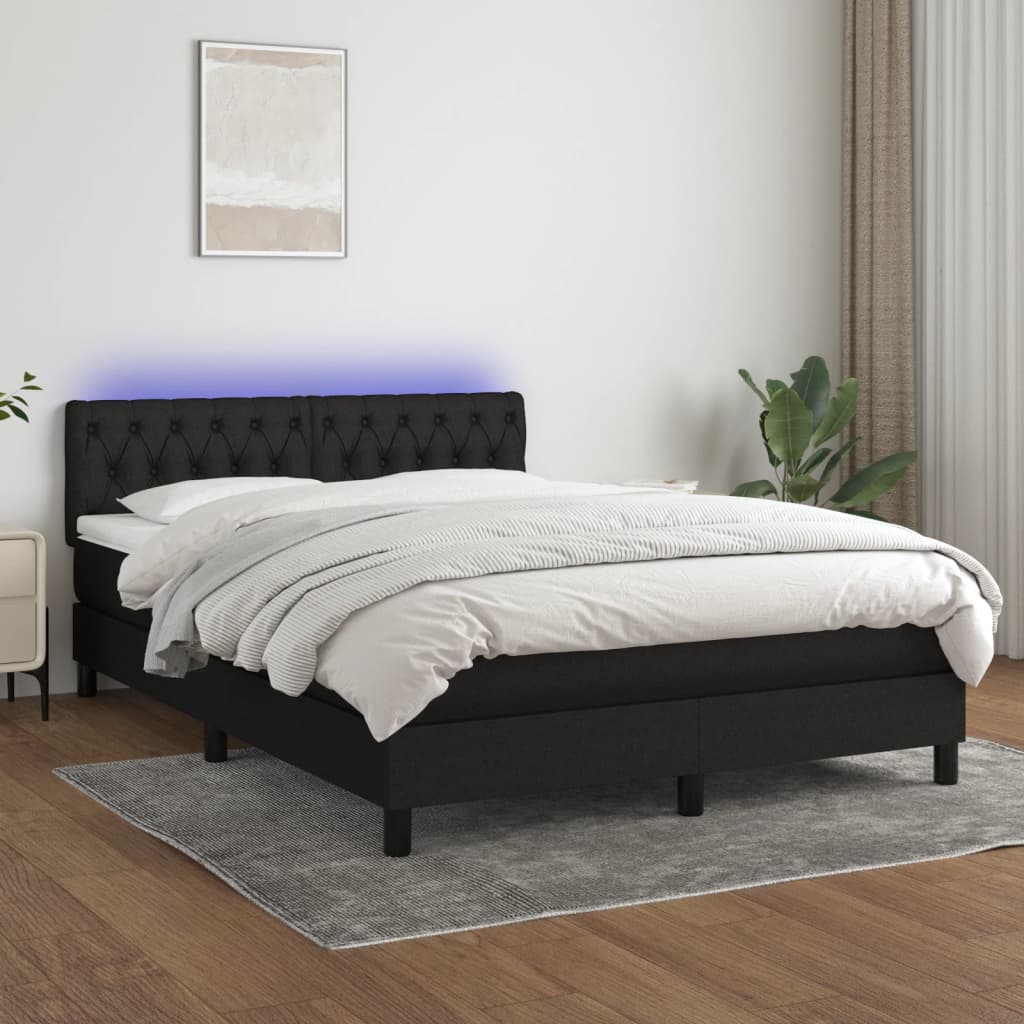vidaXL Posteľ boxsping s matracom a LED čierna 140x200 cm látka