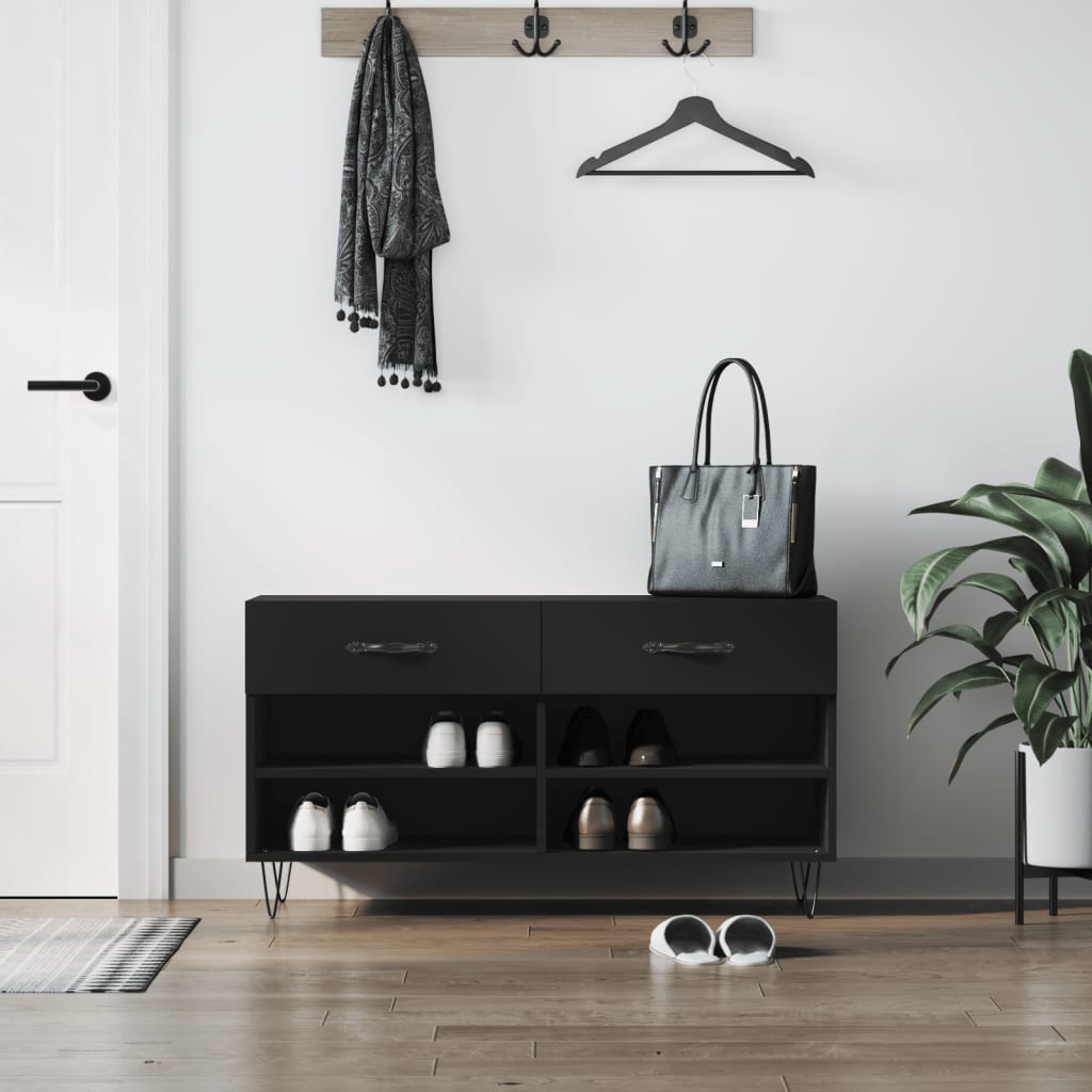vidaXL Lavička na topánky, čierna 102x35x55 cm, kompozitné drevo