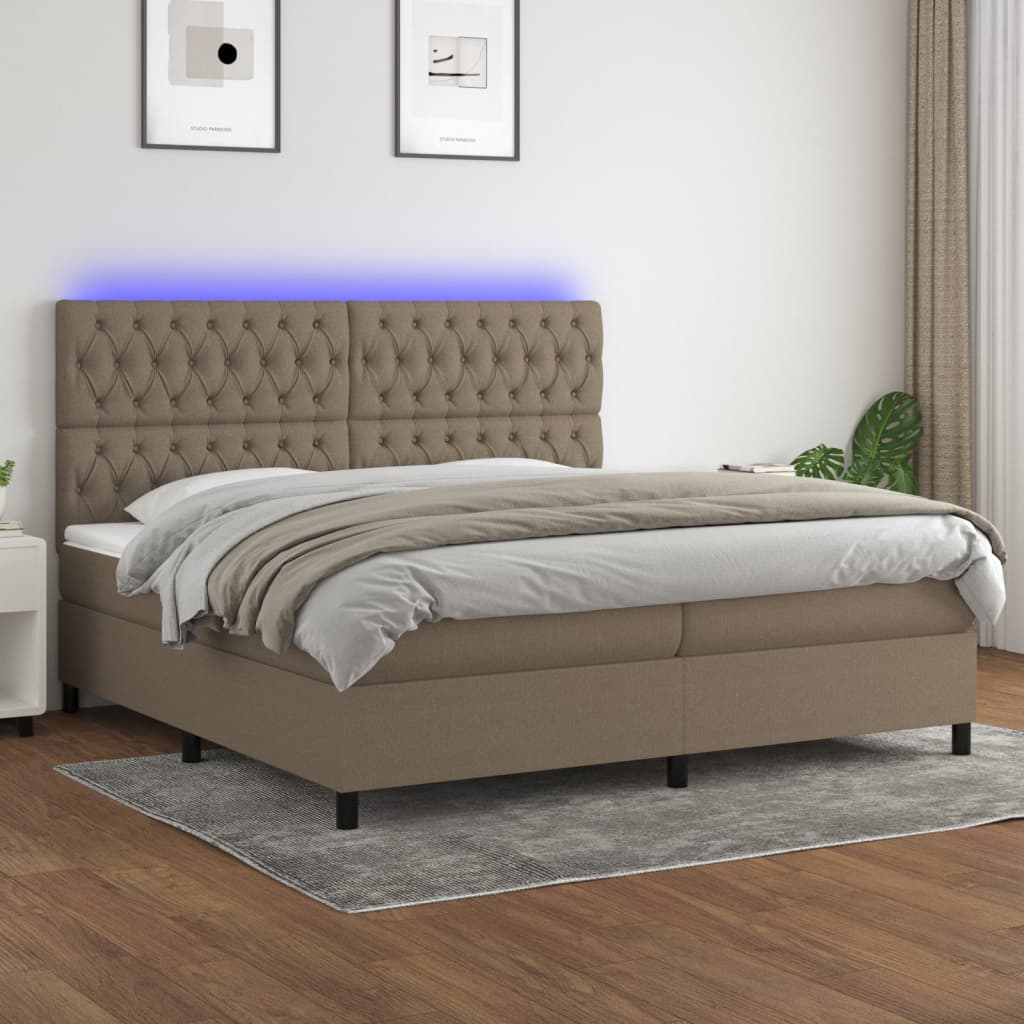 vidaXL Posteľ boxsping s matracom a LED sivohnedá 200x200 cm látka