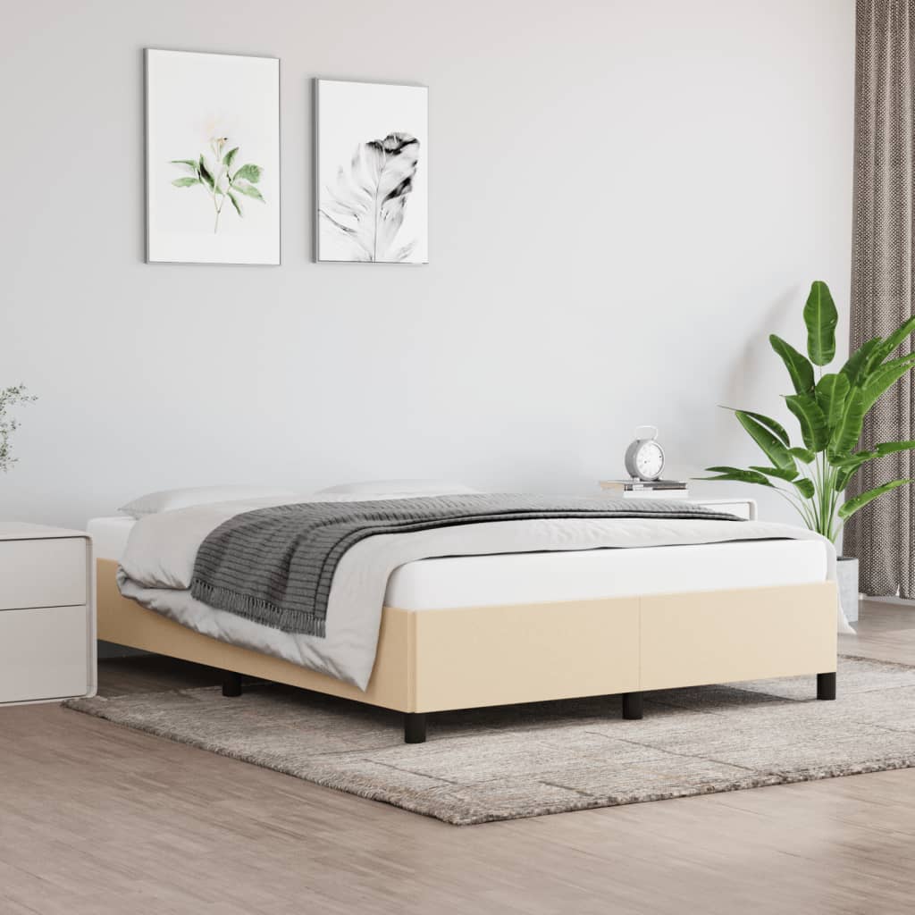 vidaXL Posteľ bez matraca krémová 140x190 cm látka