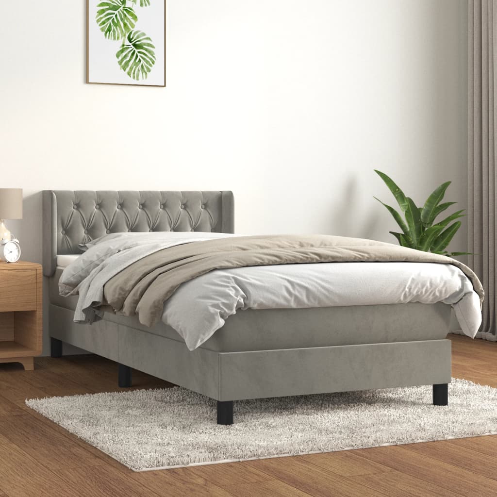 vidaXL Posteľný rám boxsping s matracom bledosivý 90x200 cm zamat