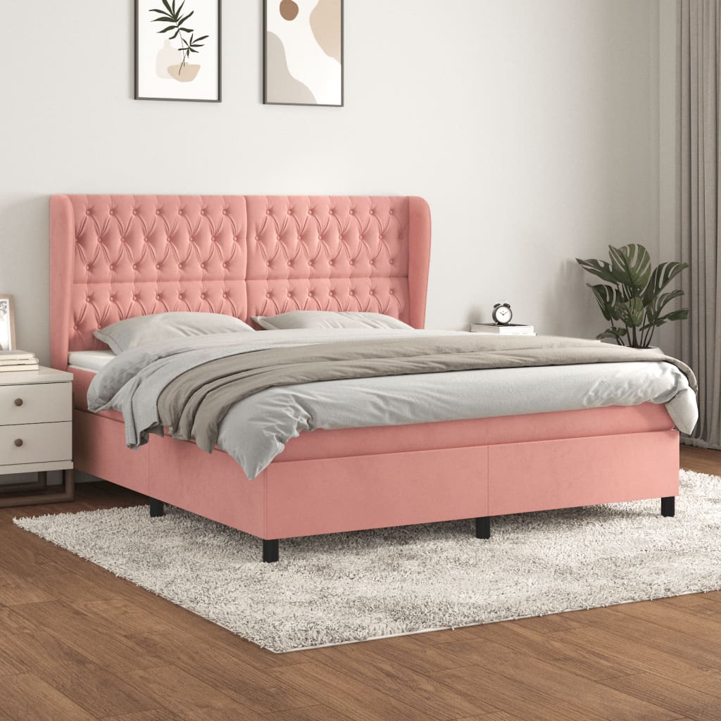vidaXL Posteľný rám boxsping s matracom ružový 180x200 cm zamat