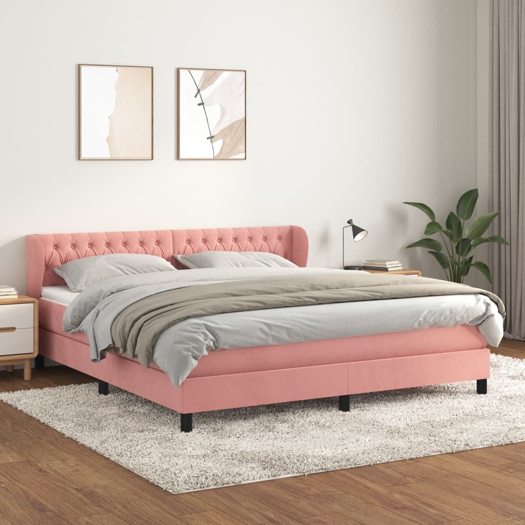 vidaXL Posteľný rám boxsping s matracom ružový 180x200 cm zamat