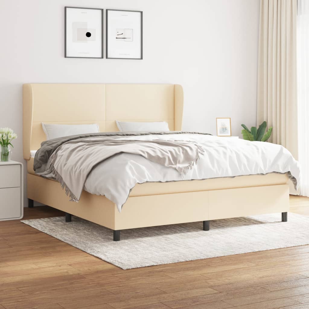 vidaXL Posteľný rám boxspring s matracom krémový 160x200 cm látka