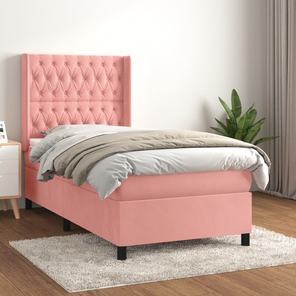 vidaXL Posteľný rám boxsping s matracom ružový 90x190 cm zamat