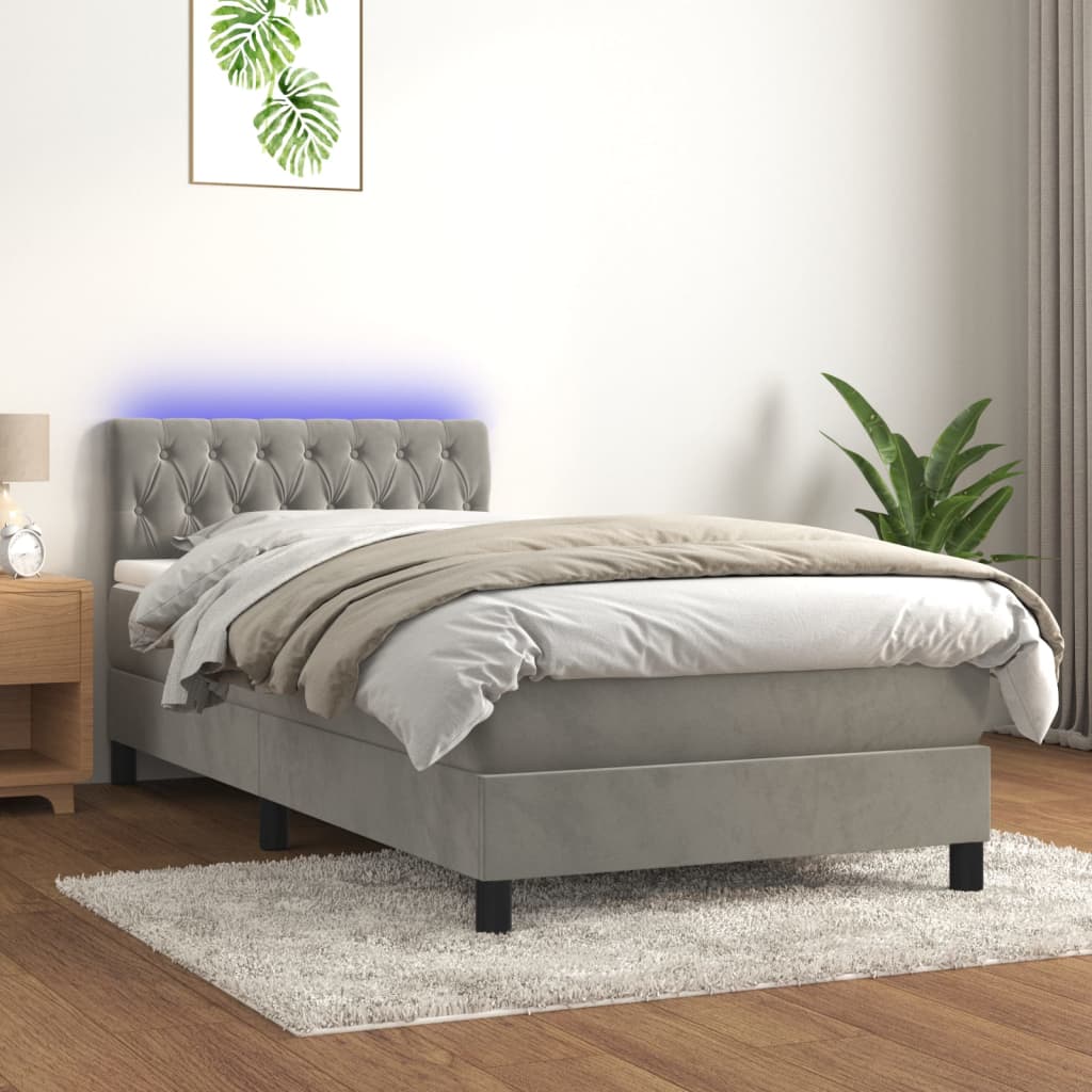 vidaXL Posteľ boxsping s matracom a LED bledosivá 90x190 cm zamat