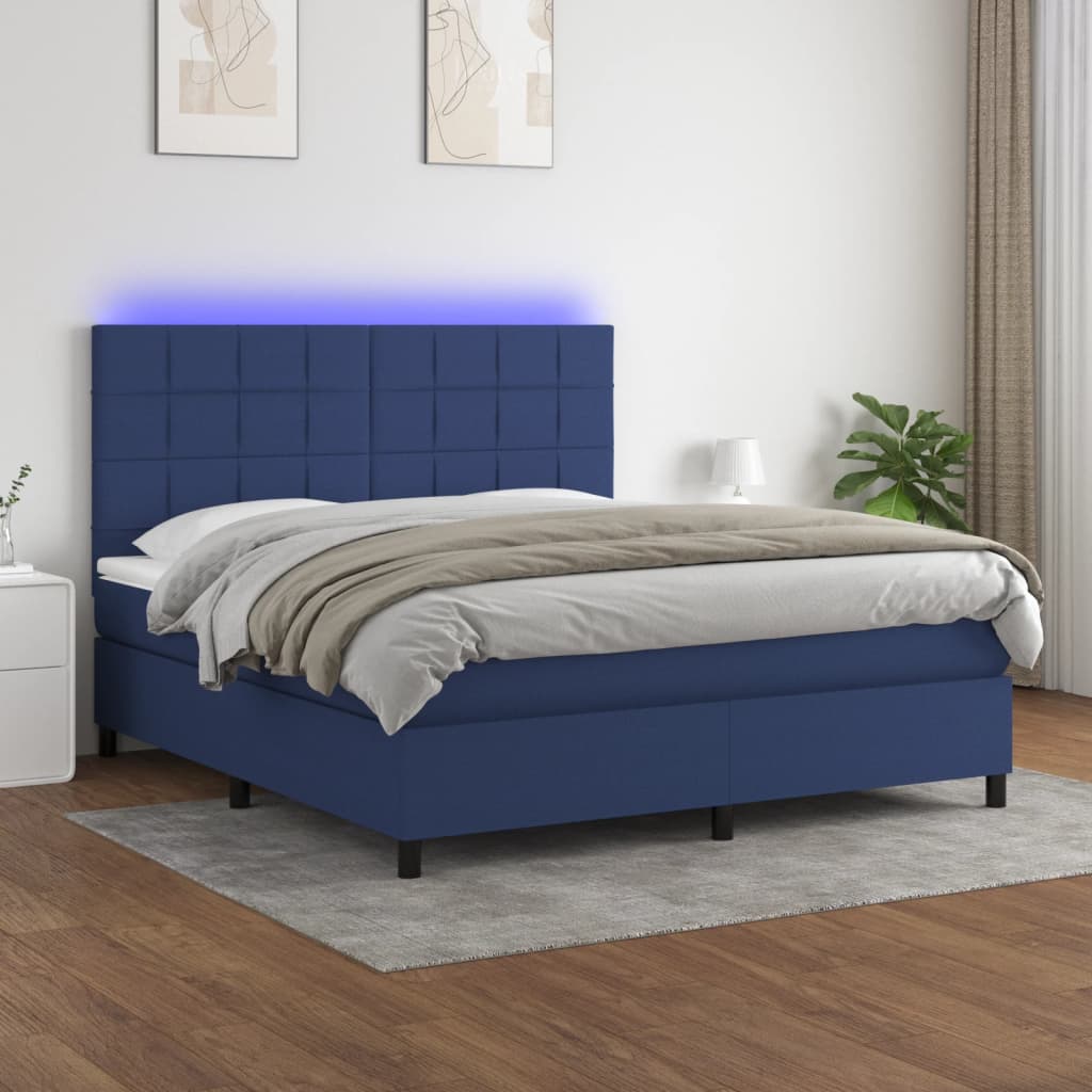 vidaXL Posteľ boxsping s matracom a LED modrá 160x200 cm látka
