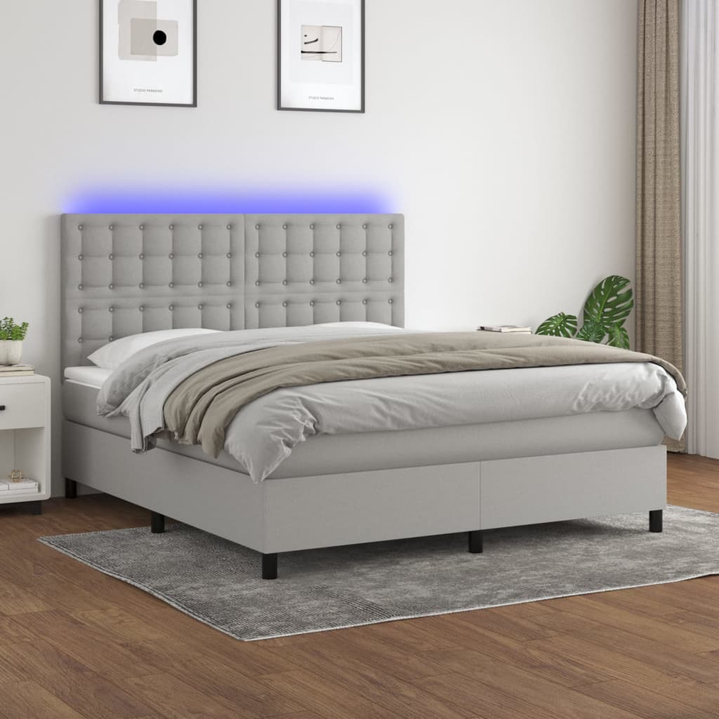vidaXL Posteľ boxsping s matracom a LED bledosivá 180x200 cm látka