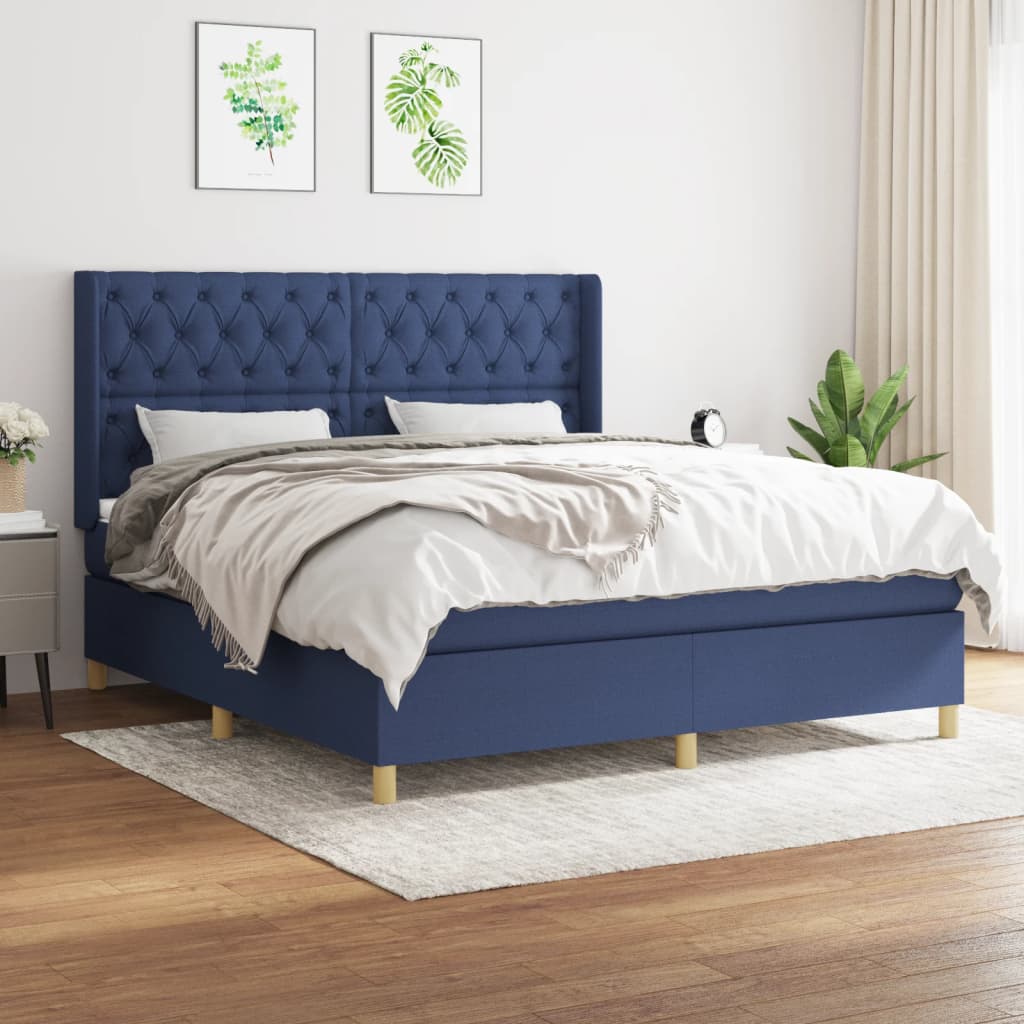 vidaXL Posteľný rám boxspring s matracom modrý 160x200 cm látka