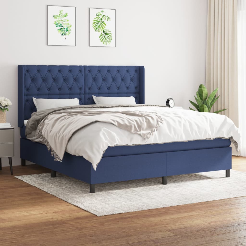 vidaXL Posteľný rám boxspring s matracom modrý 160x200 cm látka