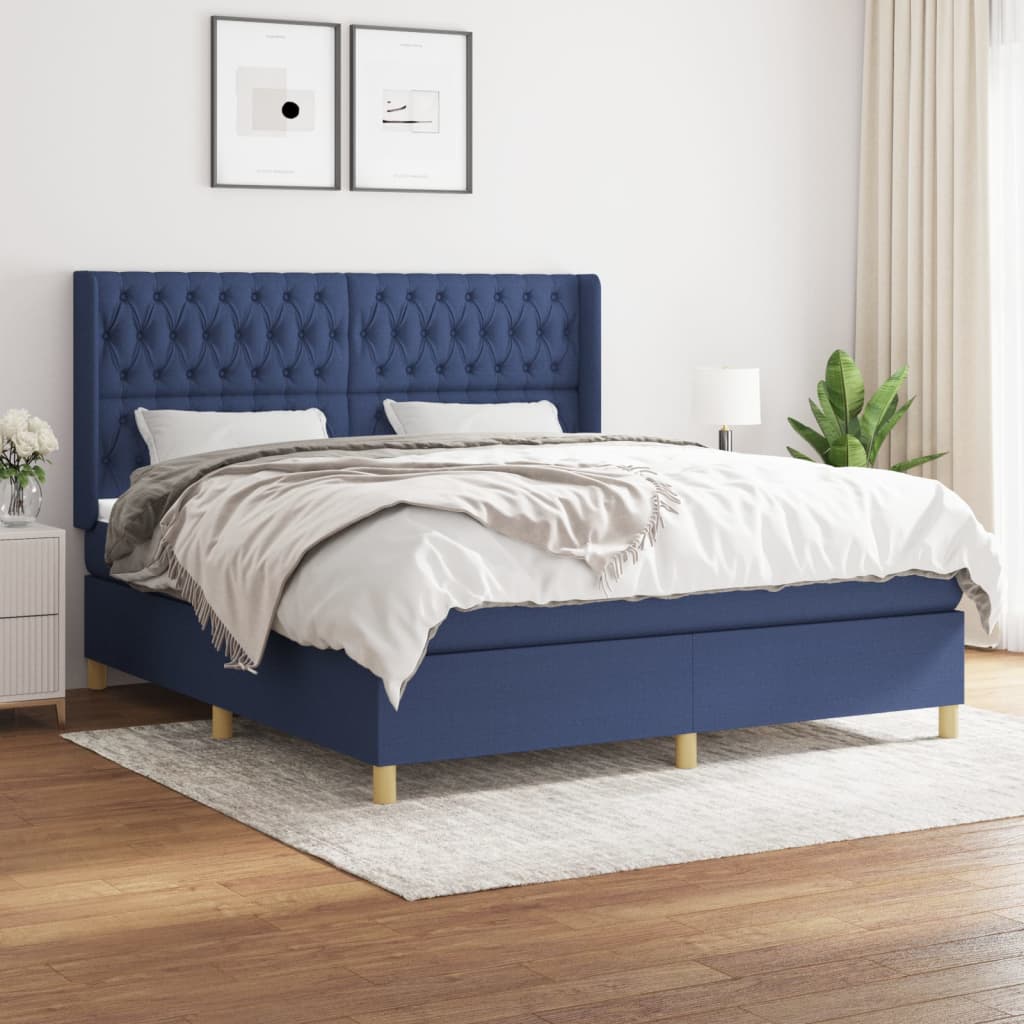 vidaXL Posteľný rám boxspring s matracom modrý 180x200 cm látka