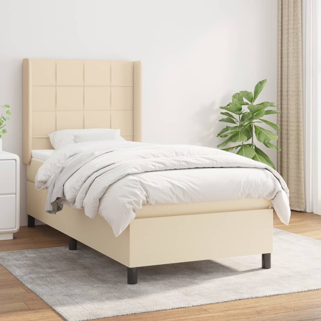 vidaXL Posteľný rám boxsping s matracom krémový 90x200 cm látka