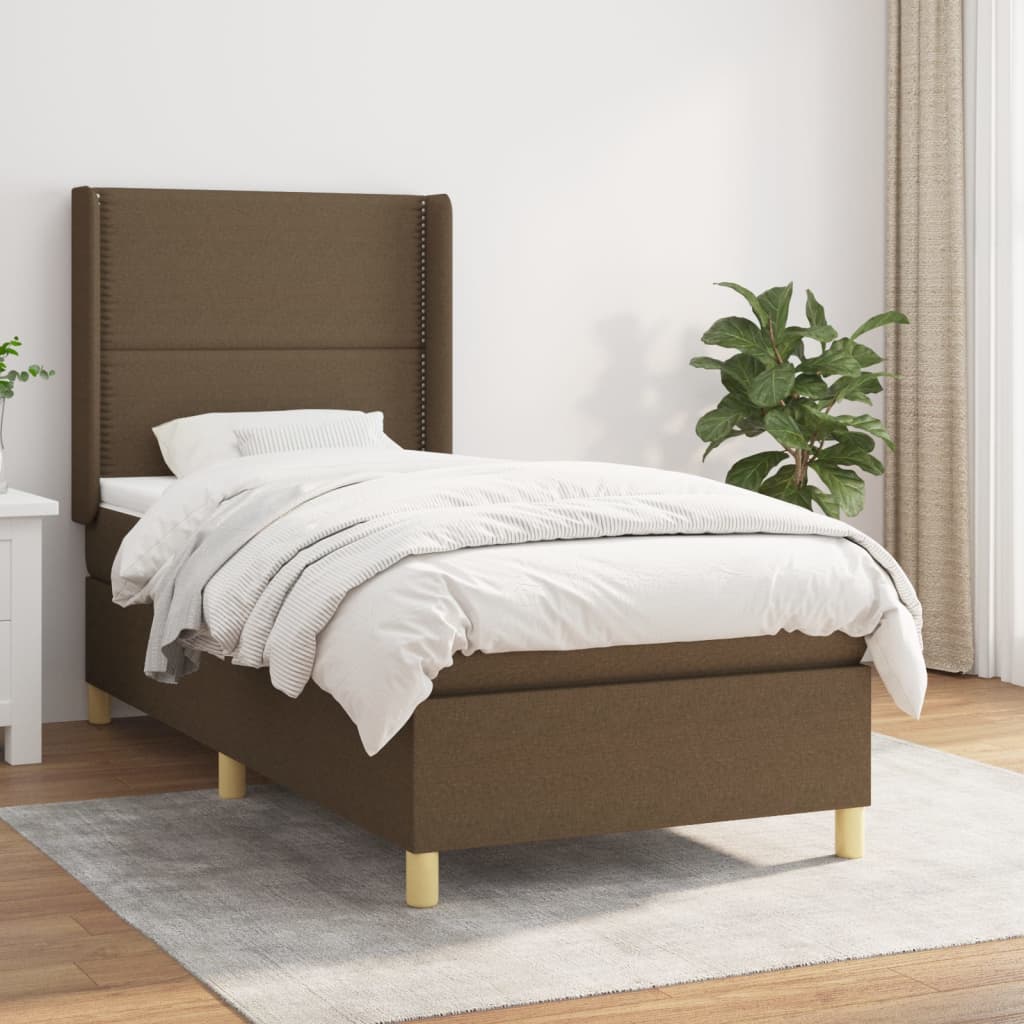 vidaXL Posteľný rám boxsping s matracom hnedý 90x200 cm látka