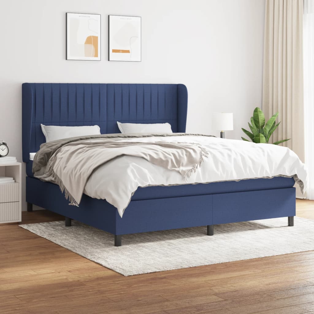 vidaXL Posteľný rám boxspring s matracom modrý 180x200 cm látka