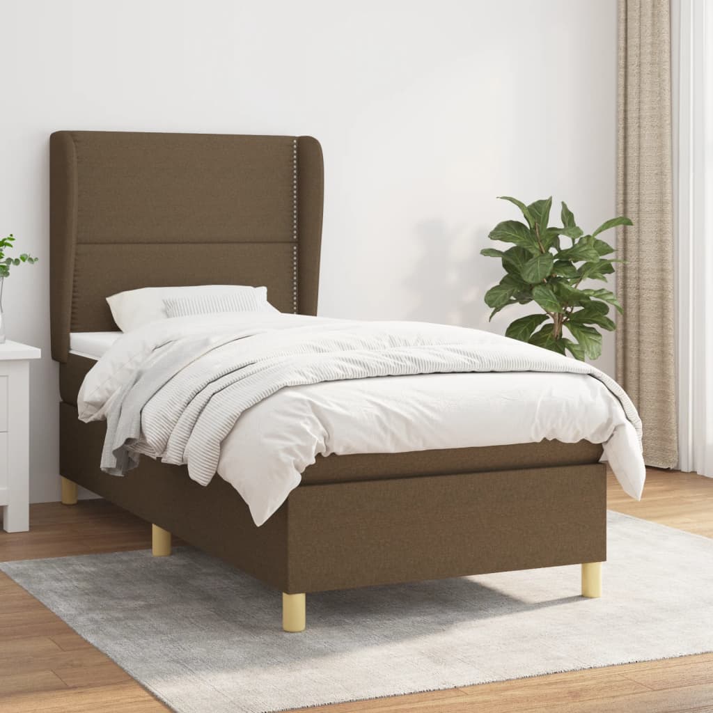 vidaXL Posteľný rám boxsping s matracom hnedý 90x200 cm látka