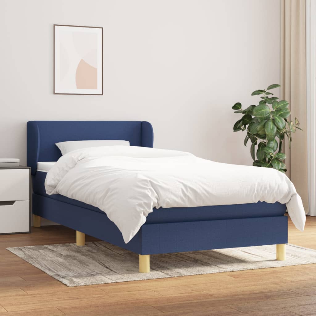 vidaXL Posteľný rám boxspring s matracom modrý 90x190 cm látka