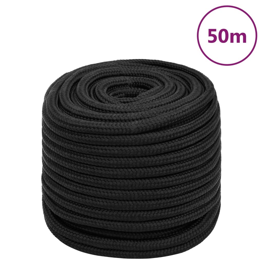 vidaXL Lodné lano čierne 16 mm 50 m polypropylén