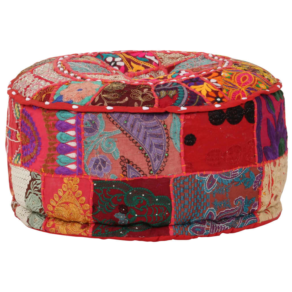 vidaXL Patchwork taburetka z bavlny okrúhla 40x20 cm červená
