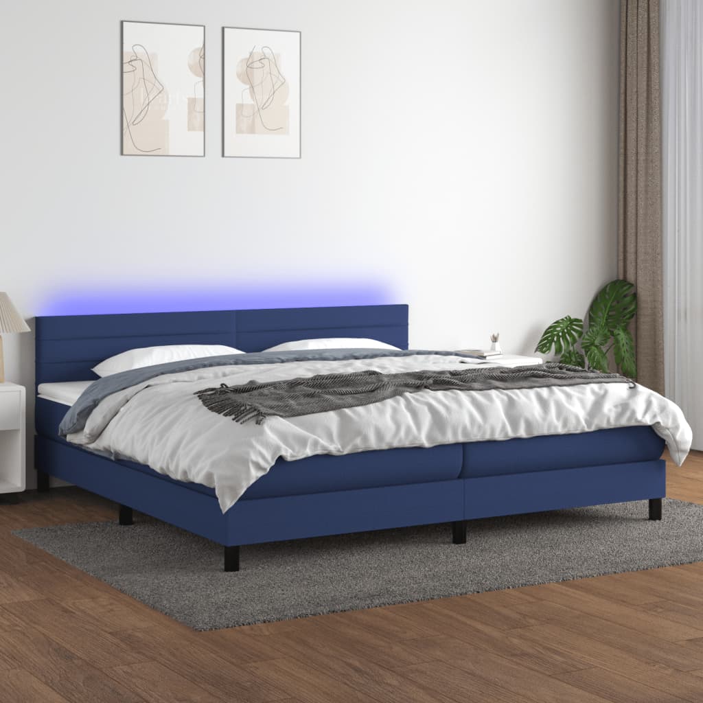 vidaXL Posteľ boxsping s matracom a LED modrá 200x200 cm látka