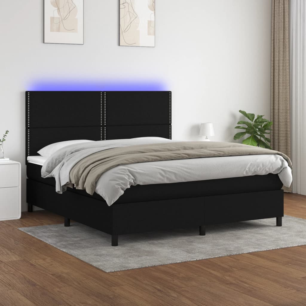vidaXL Posteľ boxsping s matracom a LED čierna 180x200 cm látka