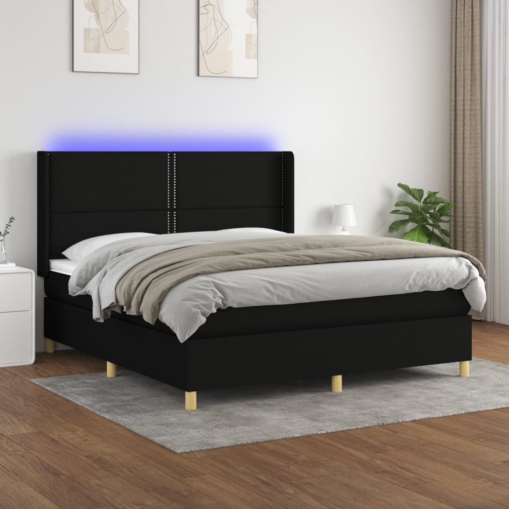 vidaXL Posteľ boxsping s matracom a LED čierna 180x200 cm látka