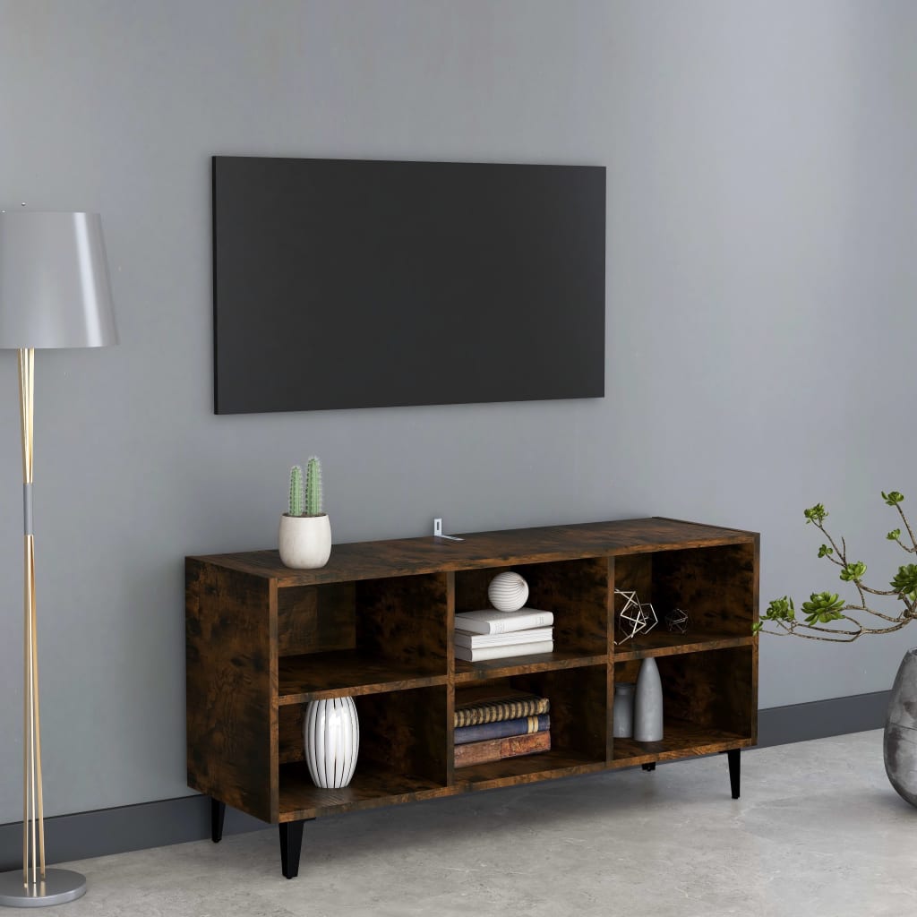 vidaXL TV skrinka, kovové nohy, tmavý dub 103,5x30x50 cm