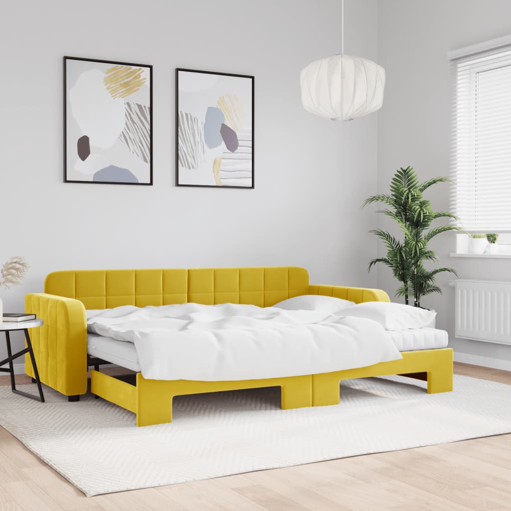 vidaXL Rozkladacia denná posteľ s matracmi žltá 80x200 cm zamat