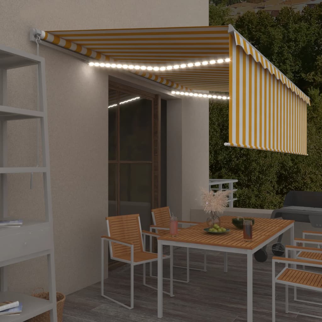 vidaXL Ručne zaťahovacia markíza s tienidlom a LED 5x3 m žlto-biela