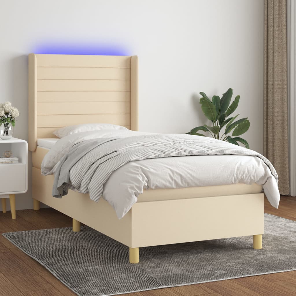 vidaXL Posteľ boxsping s matracom a LED krémová 80x200 cm látka