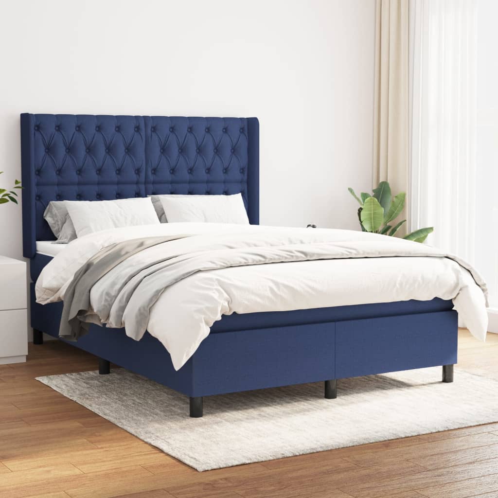 vidaXL Posteľný rám boxspring s matracom modrý 140x200 cm látka