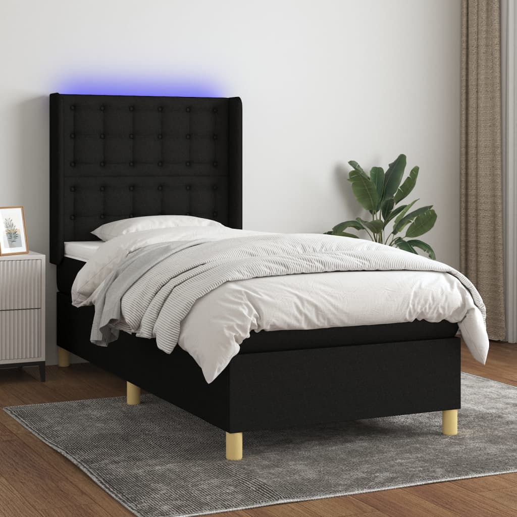 vidaXL Posteľ boxsping s matracom a LED čierna 80x200 cm látka