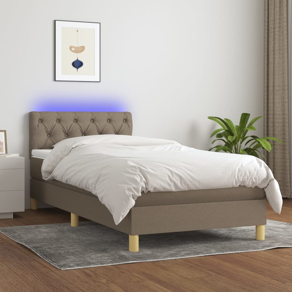 vidaXL Posteľ boxsping s matracom a LED sivohnedá 80x200 cm látka