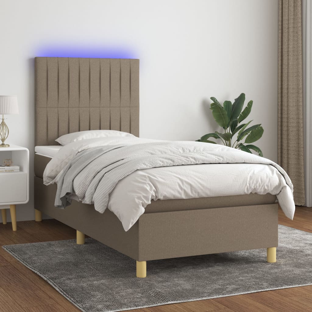 vidaXL Posteľ boxsping s matracom a LED sivohnedá 80x200 cm látka