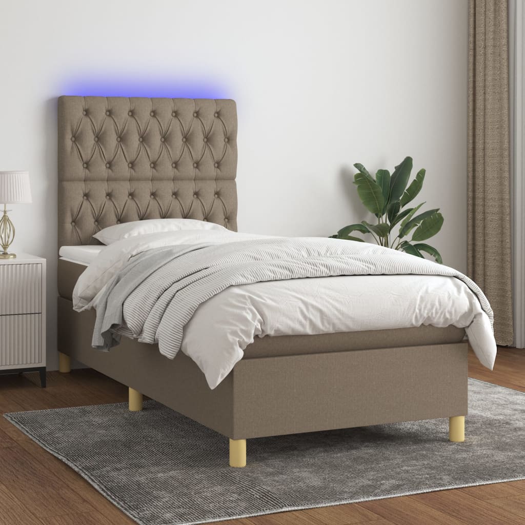 vidaXL Posteľ boxsping s matracom a LED sivohnedá 90x190 cm látka