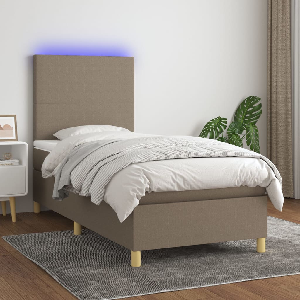 vidaXL Posteľ boxsping s matracom a LED sivohnedá 90x190 cm látka