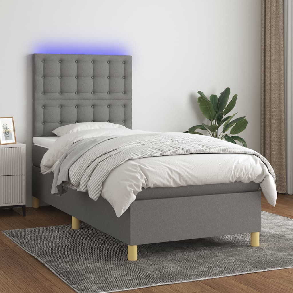 vidaXL Posteľ boxsping s matracom a LED tmavosivá 80x200 cm látka