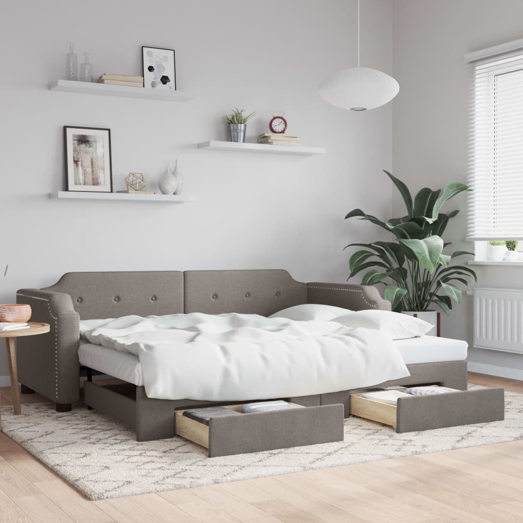 vidaXL Rozkladacia denná posteľ so zásuvkami sivohnedá 80x200 cm látka