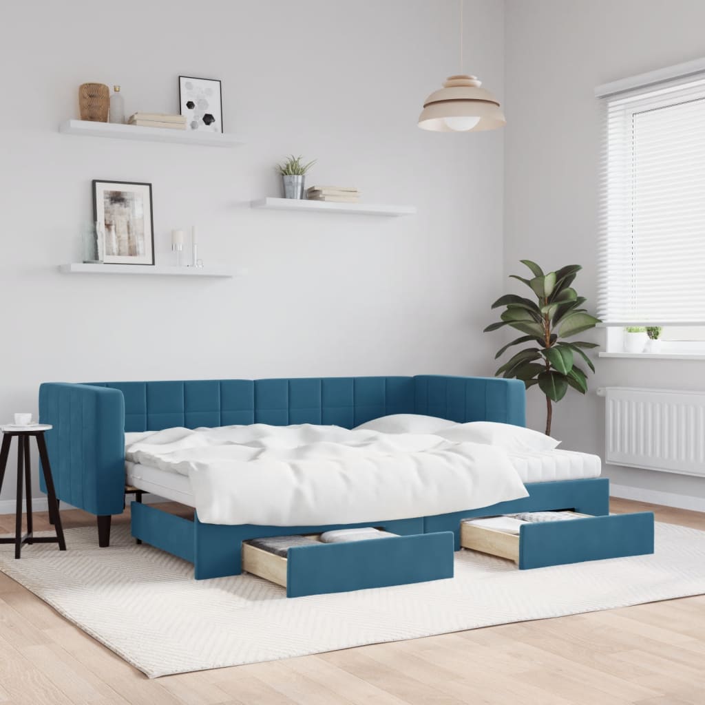 vidaXL Rozkladacia denná posteľ s matracmi modrá 80x200 cm zamat