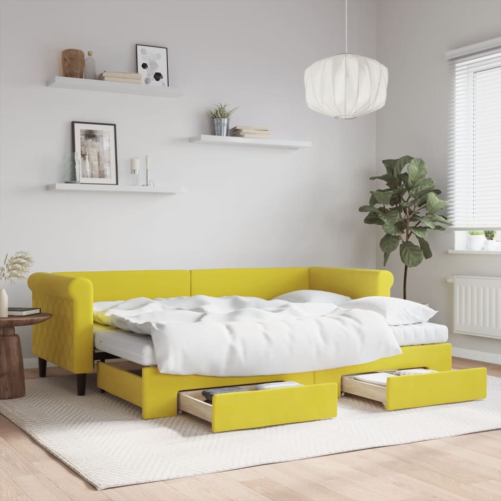 vidaXL Rozkladacia denná posteľ s matracmi žltá 80x200 cm zamat