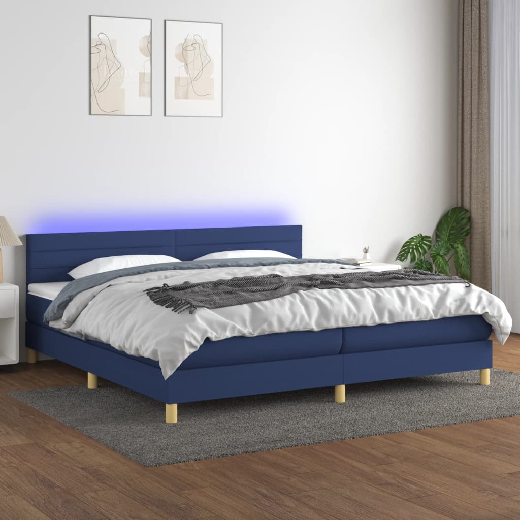 vidaXL Posteľ boxsping s matracom a LED modrá 200x200 cm látka