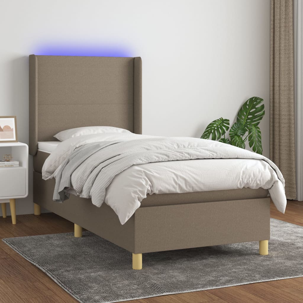 vidaXL Posteľ boxsping s matracom a LED sivohnedá 90x190 cm látka
