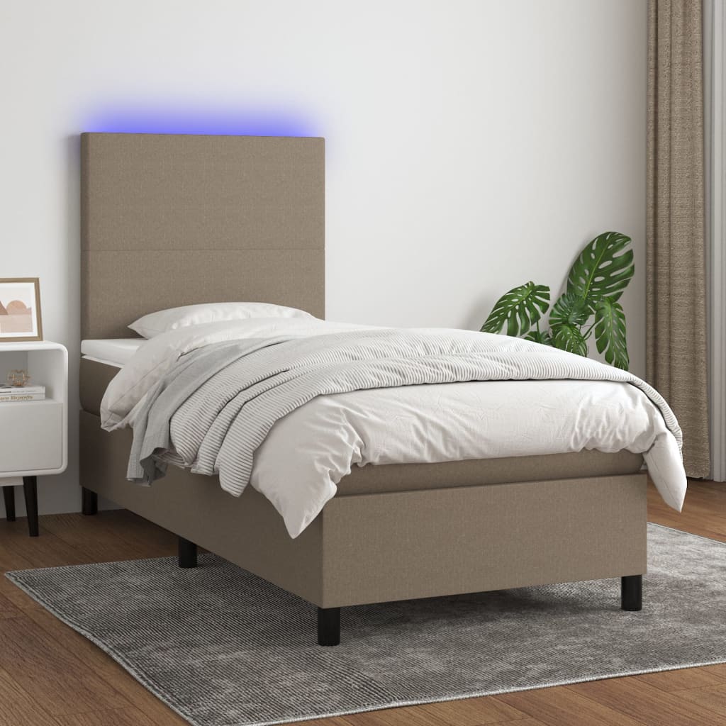 vidaXL Posteľ boxsping s matracom a LED sivohnedá 90x190 cm látka