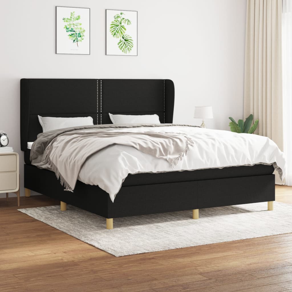 vidaXL Posteľný rám boxspring s matracom čierny 180x200 cm látka
