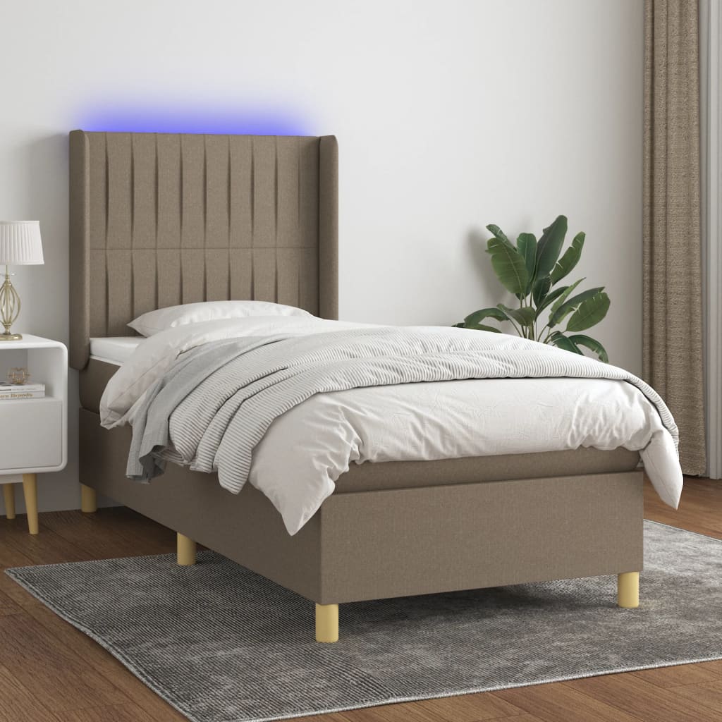 vidaXL Posteľ boxsping s matracom a LED sivohnedá 80x200 cm látka
