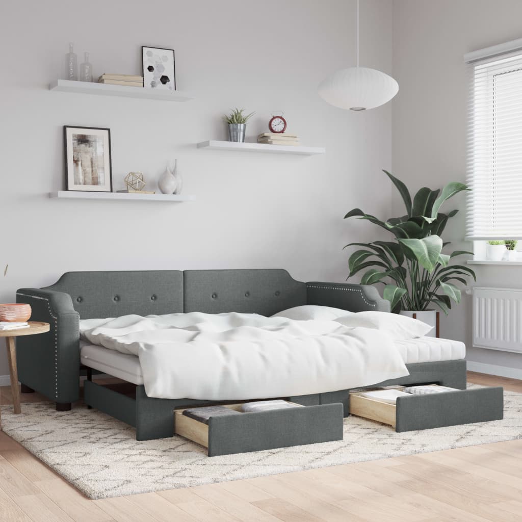 vidaXL Rozkladacia denná posteľ so zásuvkami tmavosivá 80x200 cm látka