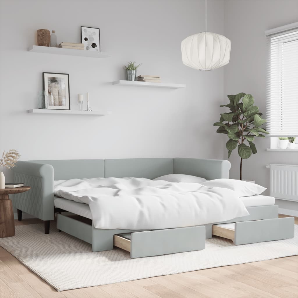 vidaXL Rozkladacia denná posteľ so zásuvkami bledosivá 100x200cm zamat