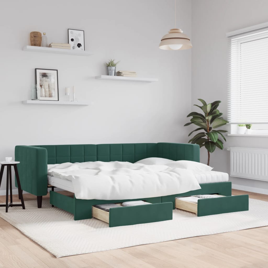 vidaXL Rozkladacia denná posteľ s matracmi tmavozelená 80x200 cm zamat