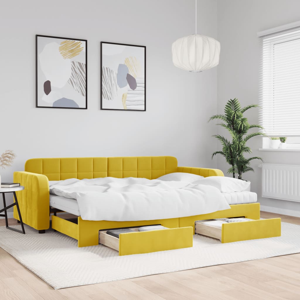 vidaXL Rozkladacia denná posteľ s matracmi žltá 80x200 cm zamat