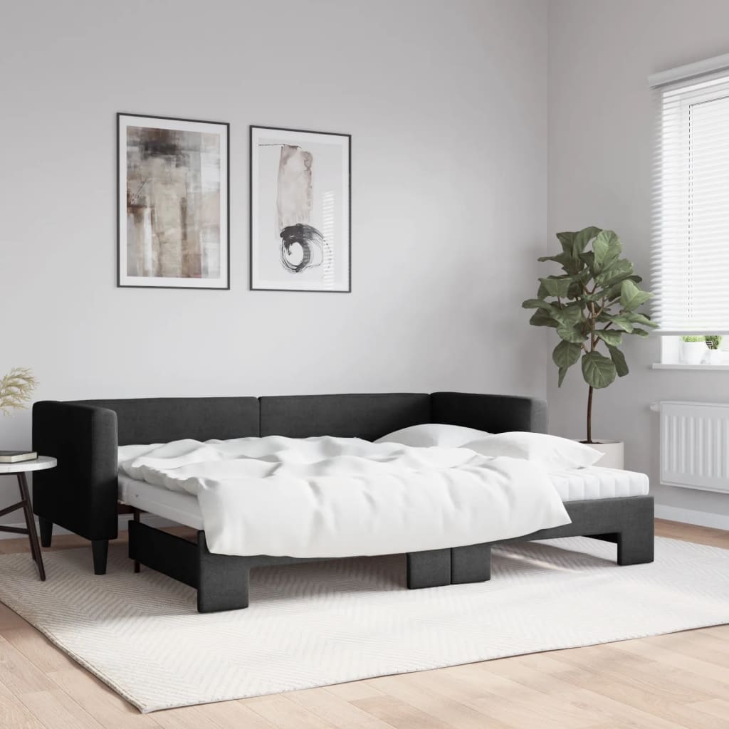 vidaXL Rozkladacia denná posteľ s matracmi čierna 80x200 cm látka